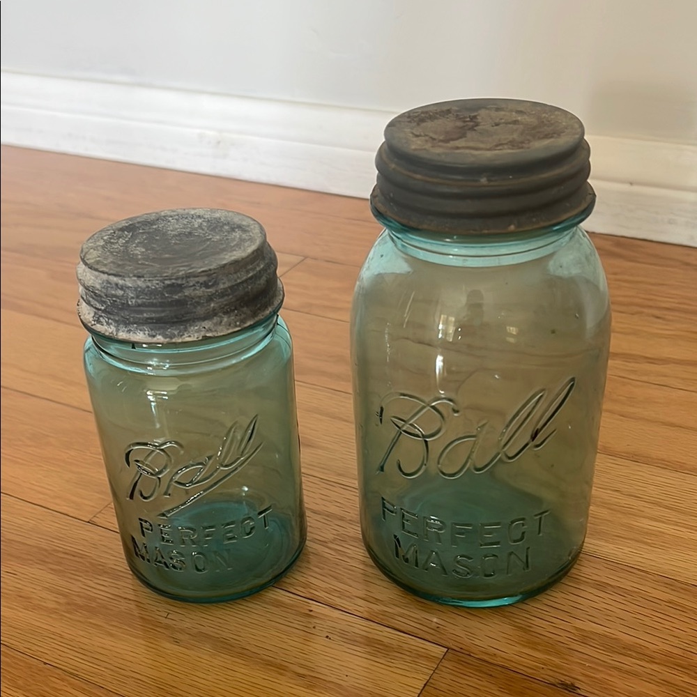 Vintage Mason Jars - Set of 2 in Blue